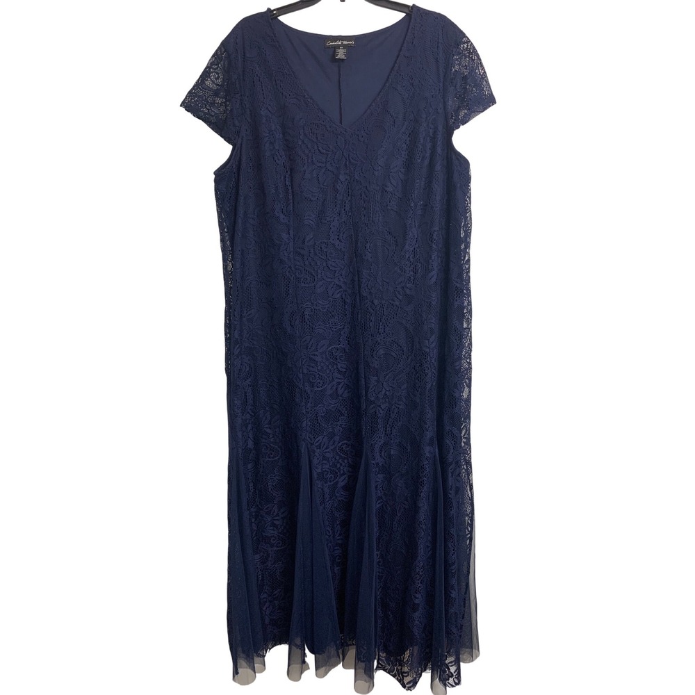 Candalite ‎ Formal Navy Blue Floral Lace Maxi Dress  Plus Size 3X Formal Gown